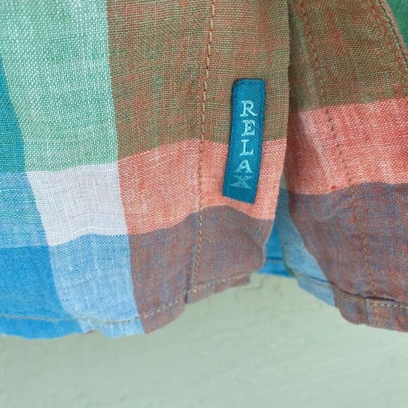 Tommy Bahama Relax SZ L Short Sleeve Pastel Plaid 100% Linen Shirt - Picture 9 of 11